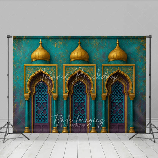 Lofaris Exotic Moroccan Architecture Photography Backdrop with Ornate Arches Golden Domes and Teal Accents