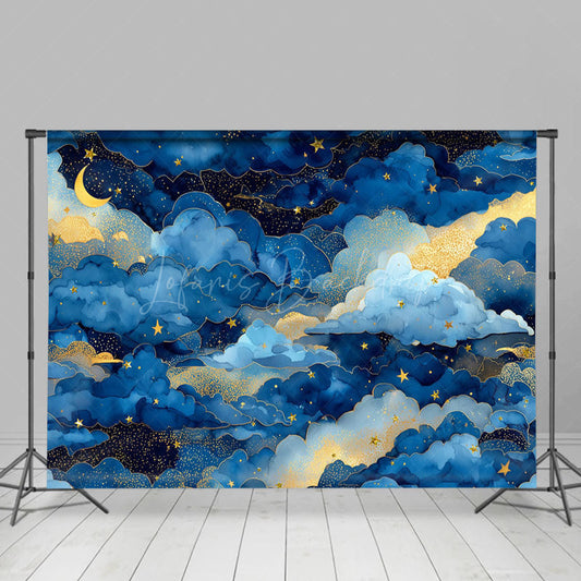 Lofaris Fairy Blue Clouds Starry Moon Night Cake Smash Backdrop