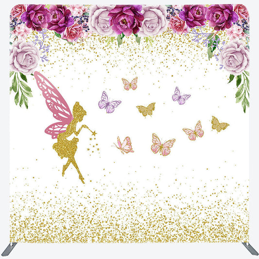 Lofaris Fairy Floral Glitter Birthday Square Tension Backdrop