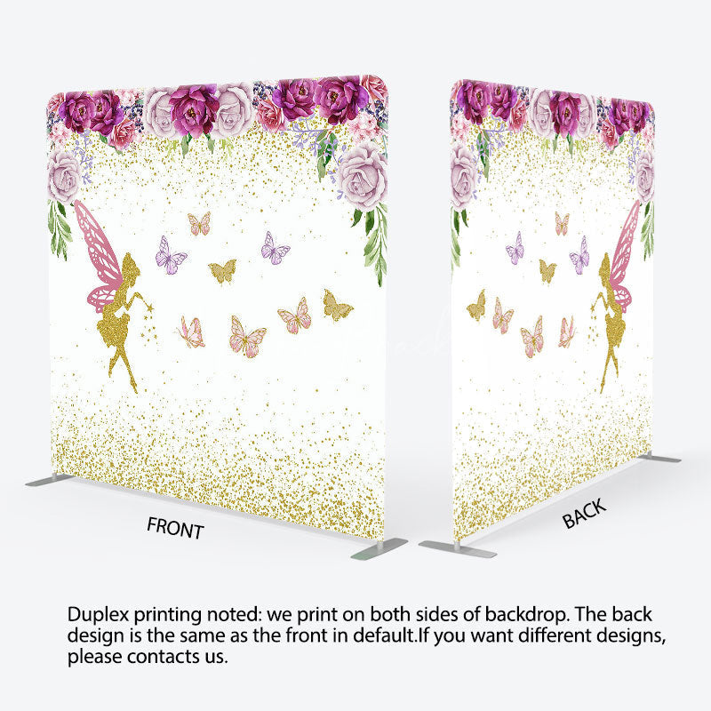 Lofaris Fairy Floral Glitter Birthday Square Tension Backdrop
