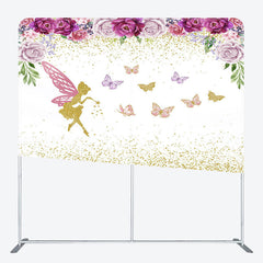 Lofaris Fairy Floral Glitter Birthday Square Tension Backdrop