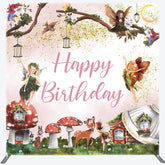 Lofaris Fairy Floral Mushroom Spring Happy Birthday Backdrop