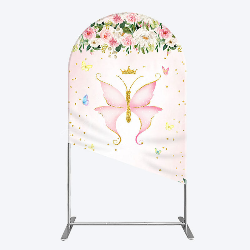 Lofaris Fairy Floral Pink Butterfly Birthday Arch Backdrop