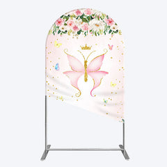Lofaris Fairy Floral Pink Butterfly Birthday Arch Backdrop