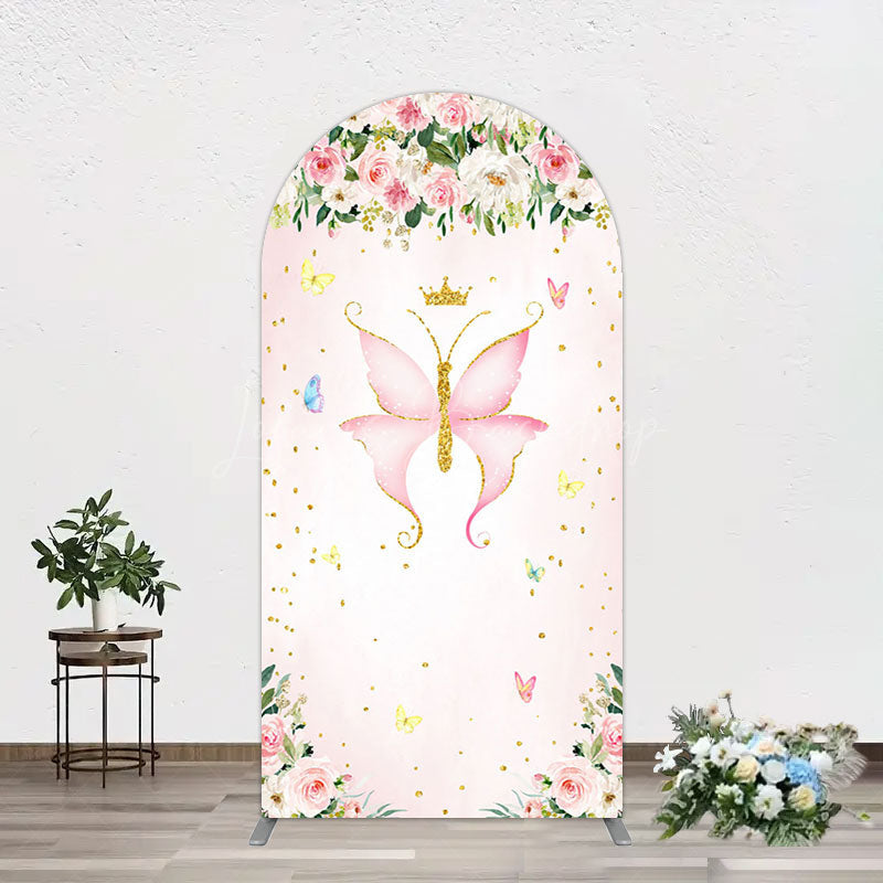 Lofaris Fairy Floral Pink Butterfly Birthday Arch Backdrop