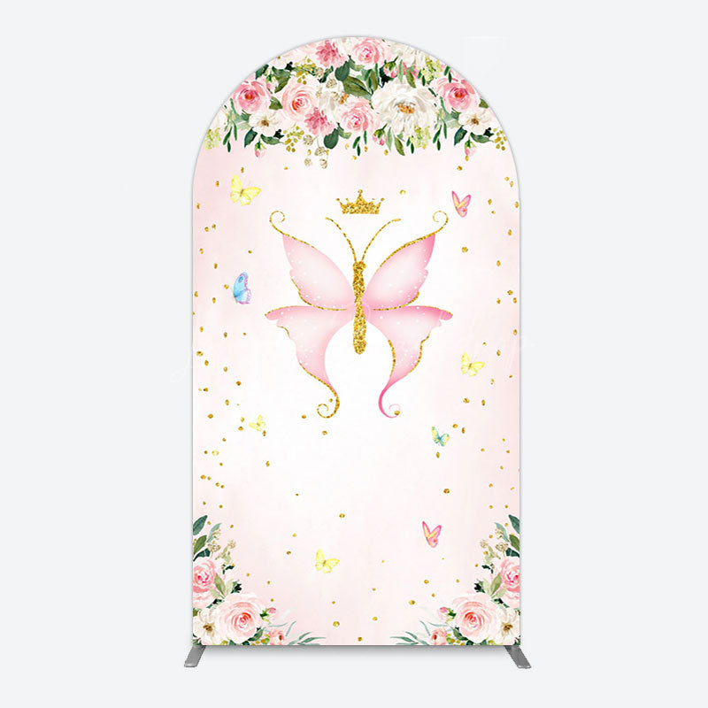 Lofaris Fairy Floral Pink Butterfly Birthday Arch Backdrop