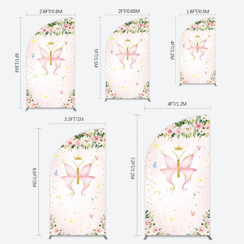Lofaris Fairy Floral Pink Butterfly Birthday Half Moon Arch Backdrop