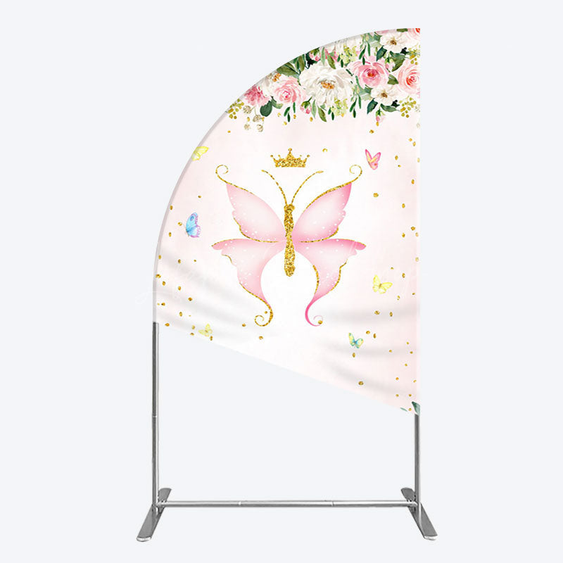 Lofaris Fairy Floral Pink Butterfly Birthday Half Moon Arch Backdrop