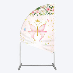 Lofaris Fairy Floral Pink Butterfly Birthday Half Moon Arch Backdrop