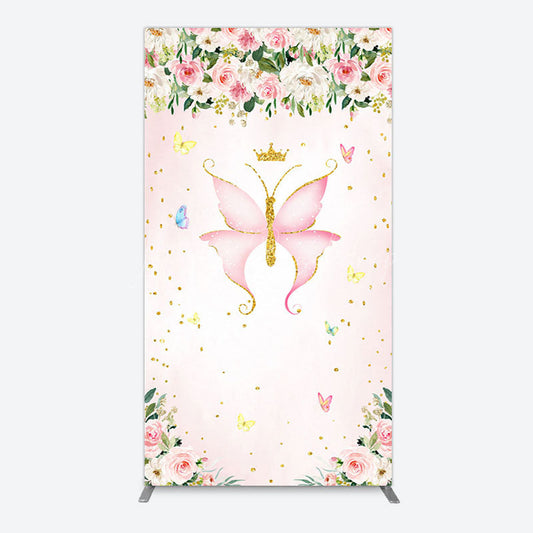 Lofaris Fairy Floral Pink Butterfly Birthday Rectangle Backdrop