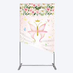 Lofaris Fairy Floral Pink Butterfly Birthday Rectangle Backdrop
