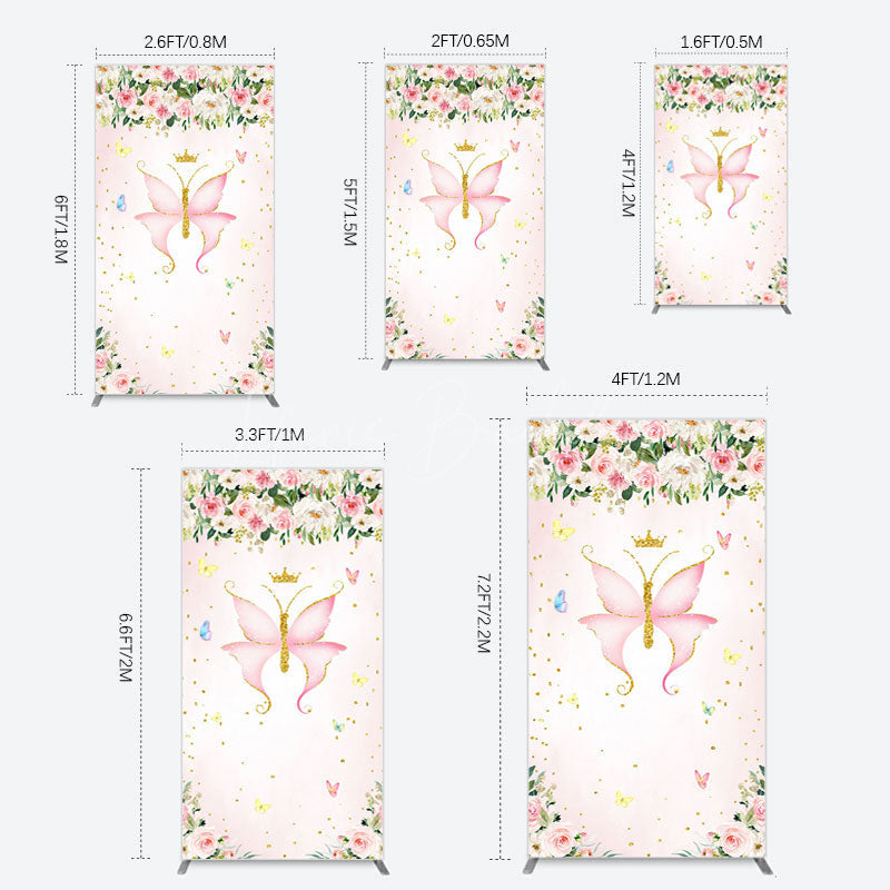 Lofaris Fairy Floral Pink Butterfly Birthday Rectangle Backdrop