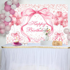 Lofaris Fairy Pink Balloons Bow Dots Happy Birthday Backdrop