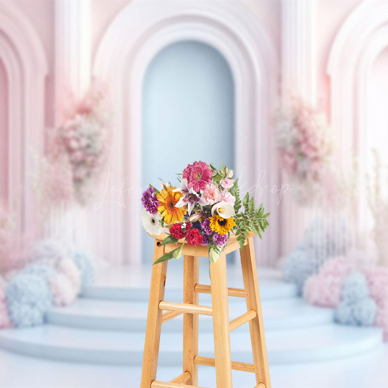 Lofaris Fairy Pink Blue Arch Floral Wedding Photo Backdrop