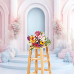 Lofaris Fairy Pink Blue Arch Floral Wedding Photo Backdrop