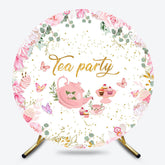 Lofaris Fairy Pink Floral Leaves Round Tea Party Backdrop