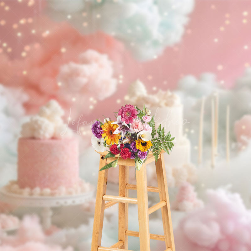 Lofaris Fairy Pink White Clouds Lighted Cake Smash Backdrop