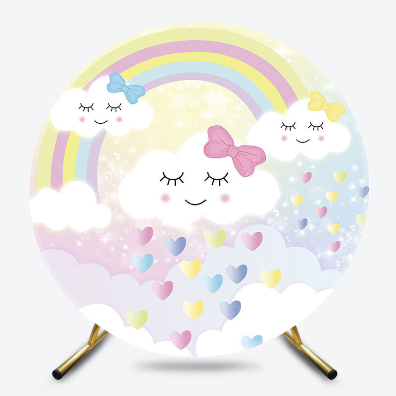 Lofaris Fairy Rainbow Clouds Hearts Round Birthday Backdrop
