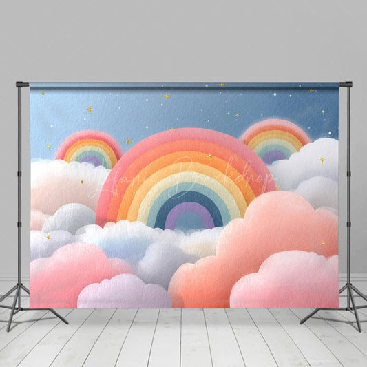Lofaris Fairy Rainbow Clouds Starry Cake Smash Photo Backdrop