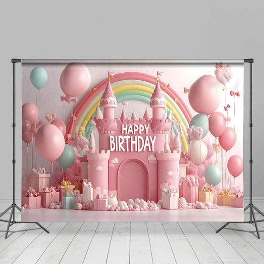 Lofaris Fairy Rainbow Pink Castle Gifts Cake Smash Backdrop