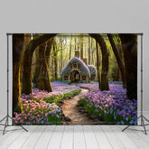Lofaris Fairy Tale Floral Sea Forest Cabin Photo Backdrop