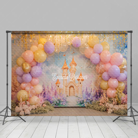 Lofaris Fairy Tale Gold Pink Castle Girl Cake Smash Backdrop