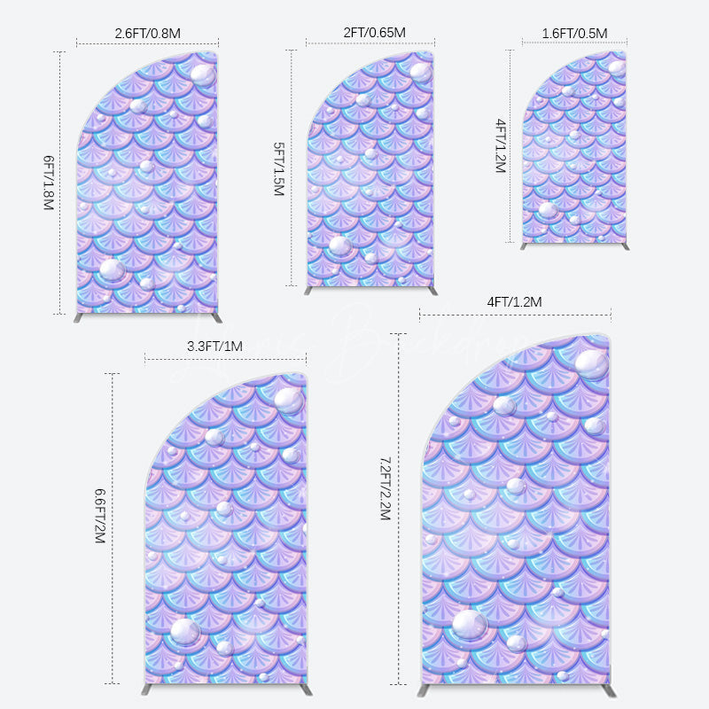 Lofaris Fairy Tale Mermaid Scale Pearl Birthday Half Moon Arch Backdrop