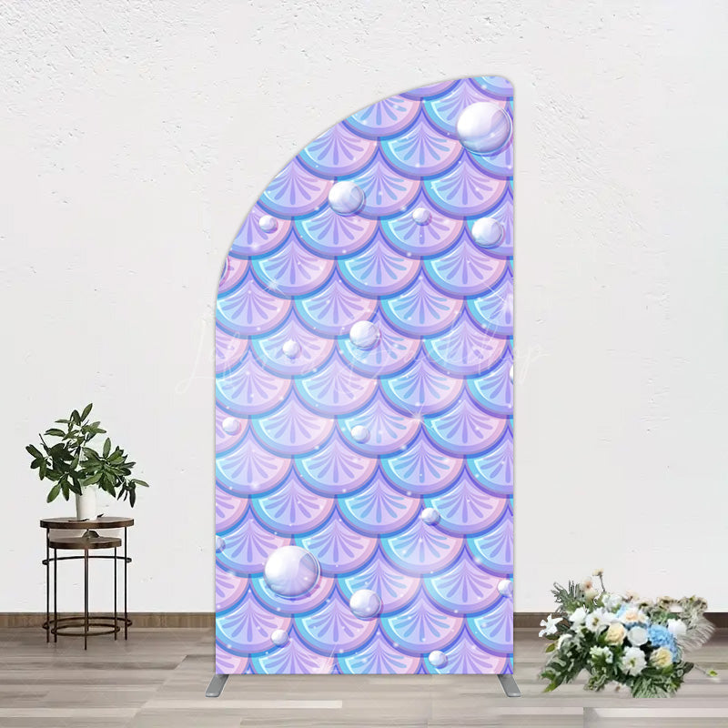 Lofaris Fairy Tale Mermaid Scale Pearl Birthday Half Moon Arch Backdrop