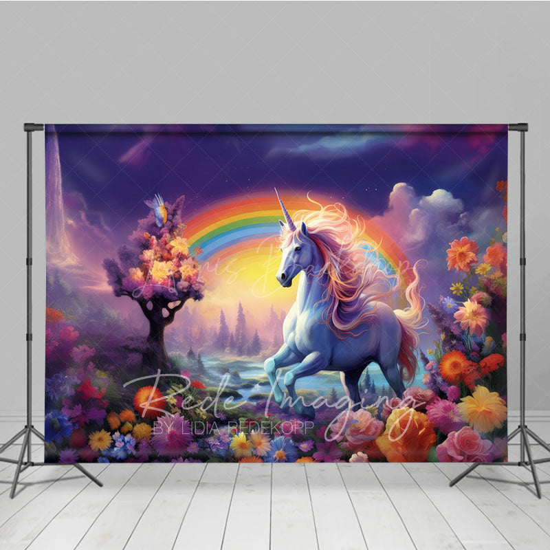 Lofaris Fairy Wonderland Colorful Unicorn Cake Smash Backdrop