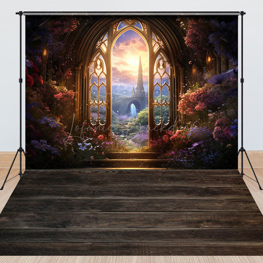 Lofaris Fairy Wonderland Floral Wood Floor Combo Set Backdrop