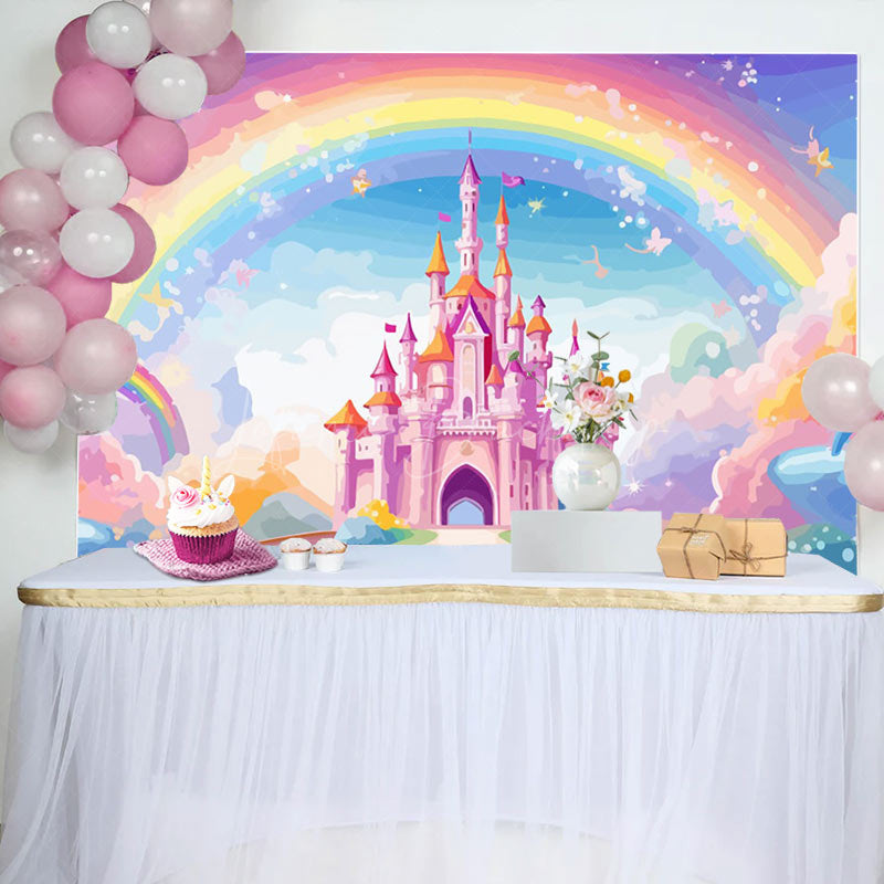 Lofaris Fairytale Castle Golden Crowns Rainbow Sky Backdrop