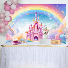 Lofaris Fairytale Castle Golden Crowns Rainbow Sky Backdrop