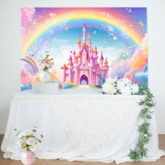 Lofaris Fairytale Castle Golden Crowns Rainbow Sky Backdrop