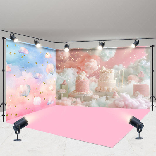 Lofaris Fairytale Colorful Sky Cloud Cake Room Set Backdrop