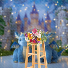 Lofaris Fairytale Dragons Cake Smash Photography Backdrop Cute Blue in Front of a Castle Magical Birthday Prop