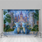 Lofaris Fairytale Dragons Cake Smash Photography Backdrop Cute Blue in Front of a Castle Magical Birthday Prop