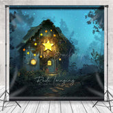 Lofaris Fairytale Forest Cabin Photography Backdrop Whimsical Cottage with Glowing Stars Enchanted Woods at Night Prop