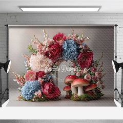 Lofaris Fairytale Mushroom and Floral Wreath Backdrop Enchanted Forest Wedding Whimsical Garden Party Photo Prop Decor