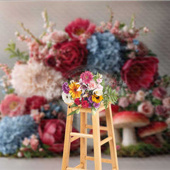Lofaris Fairytale Mushroom and Floral Wreath Backdrop Enchanted Forest Wedding Whimsical Garden Party Photo Prop Decor