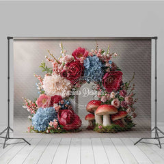 Lofaris Fairytale Mushroom and Floral Wreath Backdrop Enchanted Forest Wedding Whimsical Garden Party Photo Prop Decor