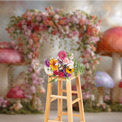 Lofaris Fairytale Mushroom Arch Photography Backdrop Enchanted Forest with Flowers Whimsical Wedding Photo Background