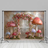 Lofaris Fairytale Mushroom Arch Photography Backdrop Enchanted Forest with Flowers Whimsical Wedding Photo Background