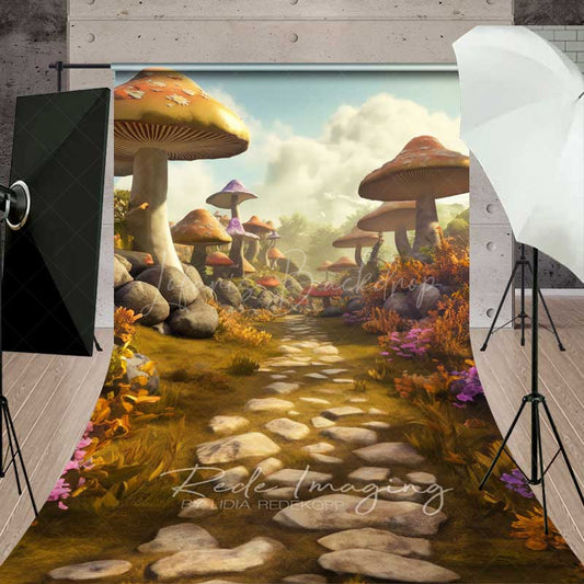 Lofaris Fairytale Mushroom Forest Cake Smash Sweep Backdrop Whimsical Fungi Path and Scenery Enchanted Garden Photo Prop