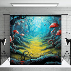 Lofaris Fairytale Mushroom Forest Photography Backdrop Whimsical Red Fungi and Twisted Trees Enchanted Woods Scenery