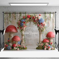 Lofaris Fairytale Mushroom Wedding Arch Backdrop Enchanted Forest with Flowers Whimsical Garden Ceremony Photo Prop