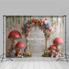 Lofaris Fairytale Mushroom Wedding Arch Backdrop Enchanted Forest with Flowers Whimsical Garden Ceremony Photo Prop