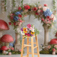 Lofaris Fairytale Mushroom Wedding Arch Backdrop Enchanted Forest with Flowers Whimsical Garden Ceremony Photo Prop