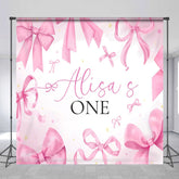 Lofaris Fairytale Pink Bow Custom Name One Birthday Backdrop