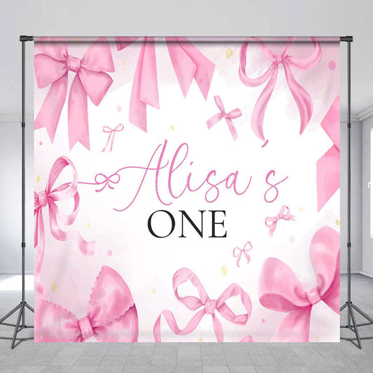Lofaris Fairytale Pink Bow Custom Name One Birthday Backdrop