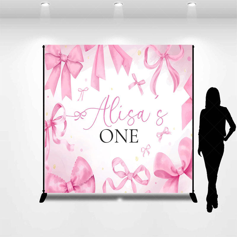 Lofaris Fairytale Pink Bow Custom Name One Birthday Backdrop